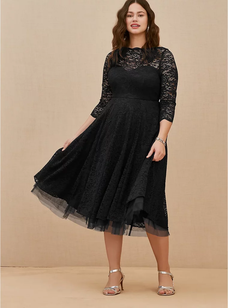 Black Plus Size Lace Midi Dress